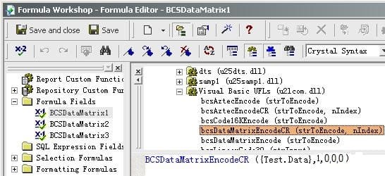 data matrix crystal reports champs formule