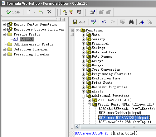 gs1128 code barres crystal reports formula field