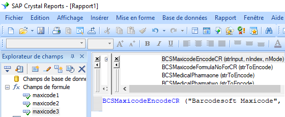 MaxiCode crystal reports champs formule