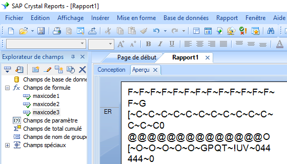 MaxiCode crystal reports champ formule