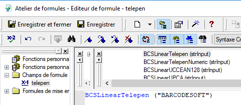 telepen code barres crystal reports UFL