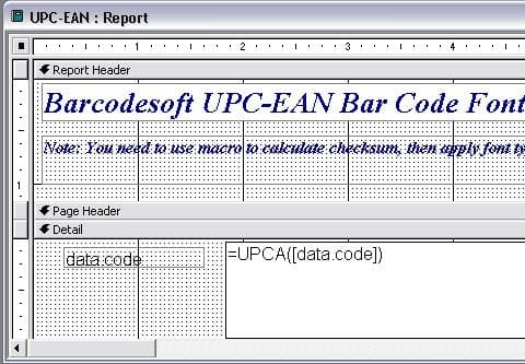 code à barres upca access macro