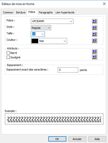 upca code barres font crystal reports