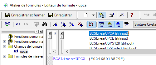 upca code barres crystal reports UFL