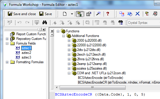 Aztec Code crystal reports 多重式 式フィールド