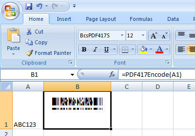 PDF417 excel