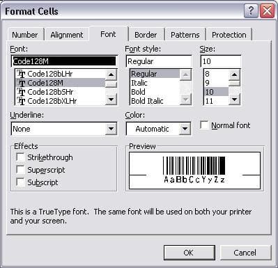 gs1128 フォント excel