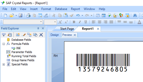 MSI barcode crystal reports