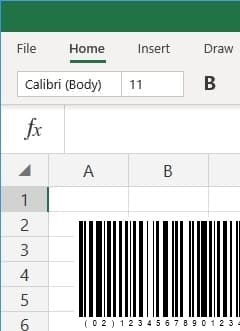 office 365 excel insert GS1128 barcode