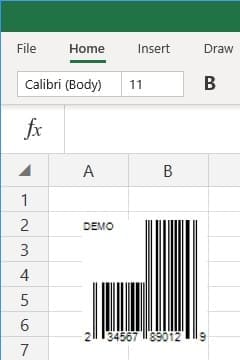 office 365 excel insert UPC-A barcode