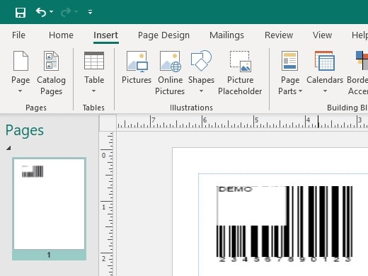 code 39 barcode in office 365 publisher