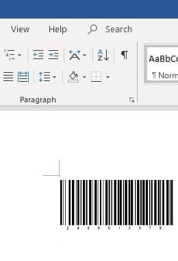 Code 128 barcode in office 365 Word