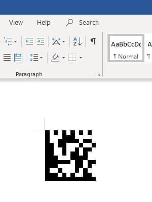 Data Matrix barcode in office 365 Word