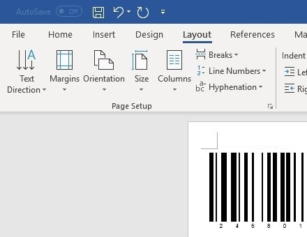 code128 barcode insert office 365 Word