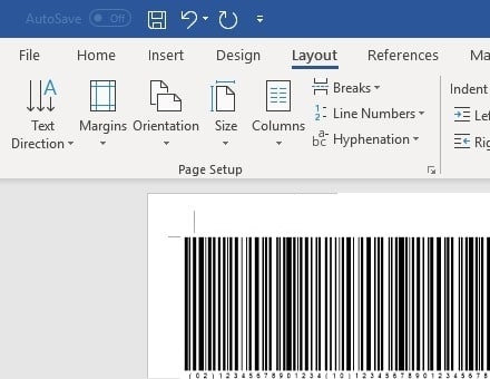 GS1128 barcode insert office 365 Word