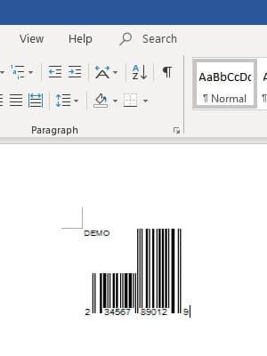 UPC-A barcode in office 365 Word