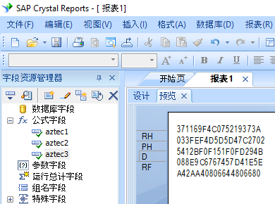 Aztec Code 水晶报表 公式 字段